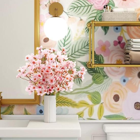 Artificial Peach Blossom Branches Decor No Withering Fake Flowers Silk Spring Faux Flowers Peach Bouquet for Home Living Room Bedroom