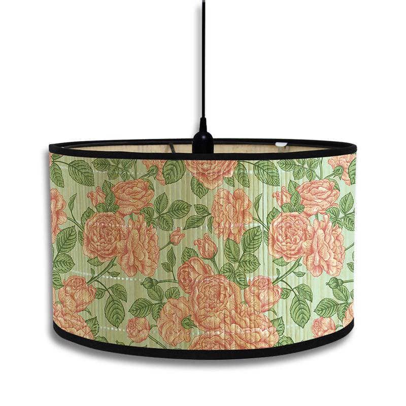 Lampenschirm im nordischen Stil mit grünem Pflanzenmuster, Bambus-Kunst-Lampenschirm, Café-Kronleuchter, Retro-Homestay-Zimmerdekor, Hängelampenabdeckung