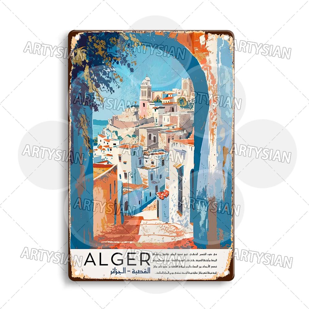 Maghreb Travel Cityscape Metal Sign Tunisia Alger Algeria Chefchaouen Morocco Marrakesh Oran Kabylie Hammamet Tunis Gafsa Plaque