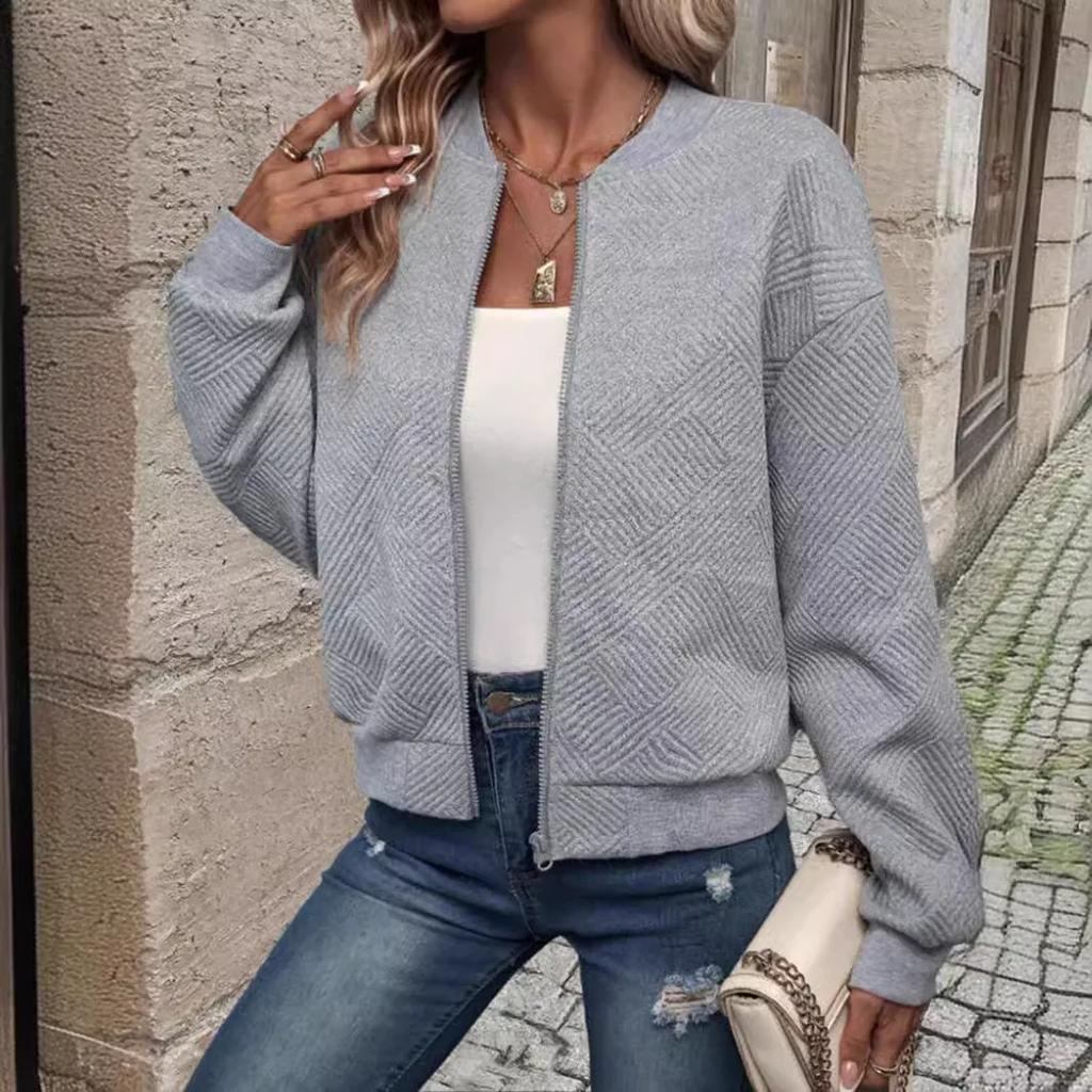 Casual Basics Plain Color Ocket Loose Outwear Coat Female Long Sleeve Zip Up Sweatshirts Jackets Full Zipper Lightweight Jacket
