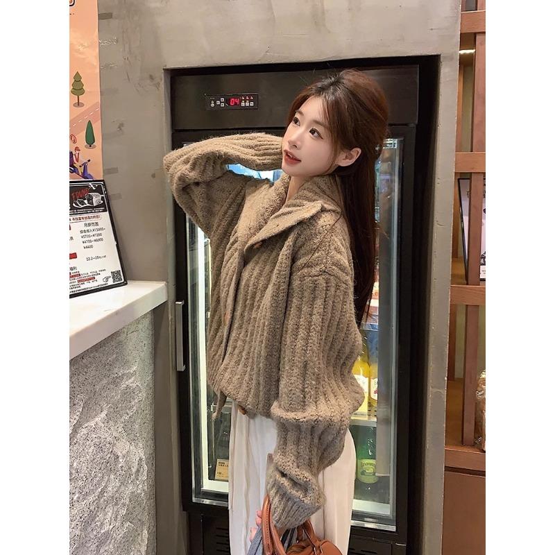 Fashion Elegant Loose Turtleneck Women's Sweater 2025 Korean Style Vintage Cardigan Knitted Jackets Winter Casual Thickened Knitwear Top Clothing