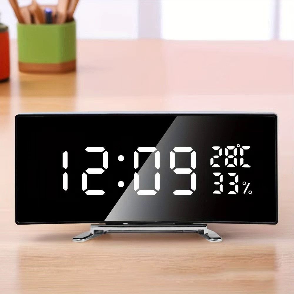 Curved Screen Digital Alarm Clock Large LED Digital Clock Modern Desk Clock  Desk Use