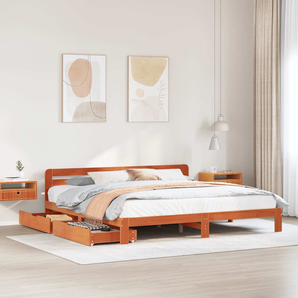 Solid Wood Bed Without Mattress Wax Brown 200x200 Cm Pine Wood