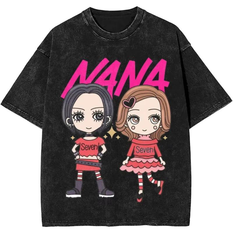 Men S Couple Summer Dress Aesthetics Nana Trend Women S Washed Comic Black Stone Retro T-Shirt L