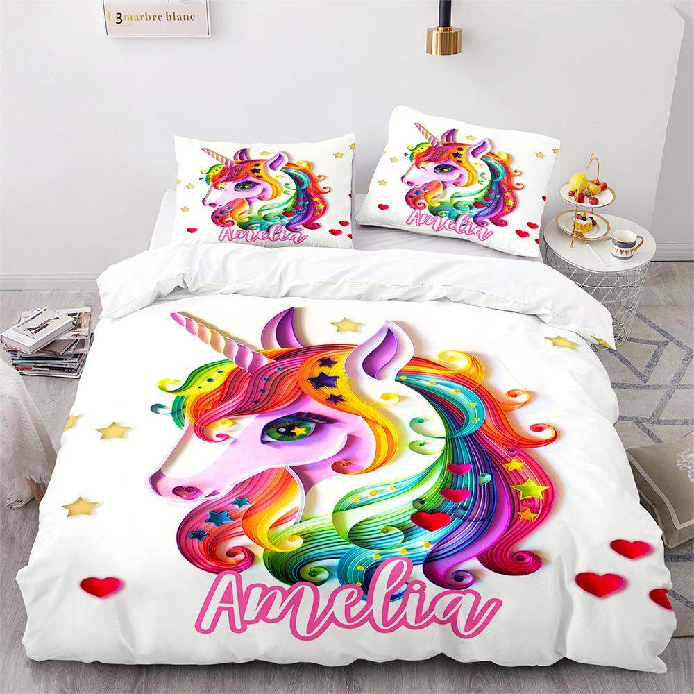 Unicorn Rainbow Duvet Cover Set King Twin Full Size Kids Boy Girl Bedding Set Colourful Cartoon Child Polyester Comforter Cover