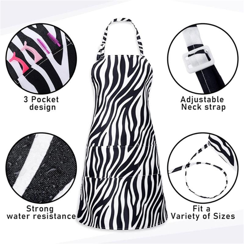 Fashion Animal Print Apron Stain Resistance Adjustable Neck Design Multiuse Accessory For Cooking Beauty Nail Salon
