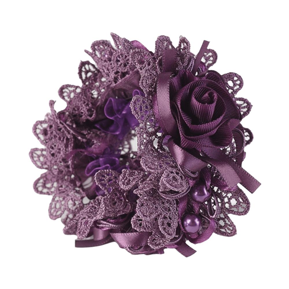 Polyester Flower Embroidered Hair Scrunchies Fabric Bow Hair Accessory Elegant Lace Hair Tie Girl