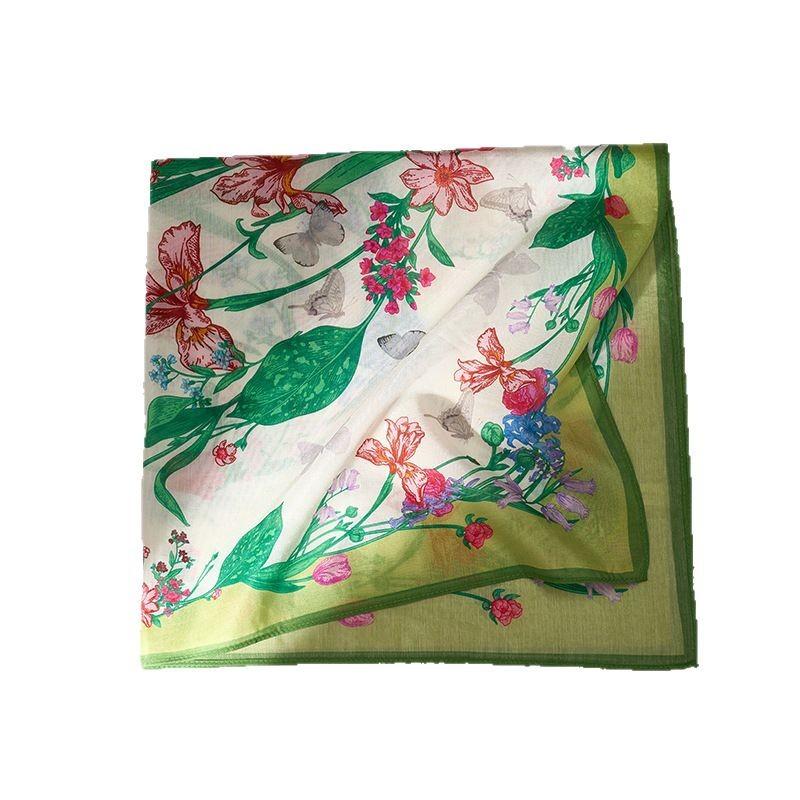 Flower Printed Lightweight Breathable Women Fashion Square Neck Scarf