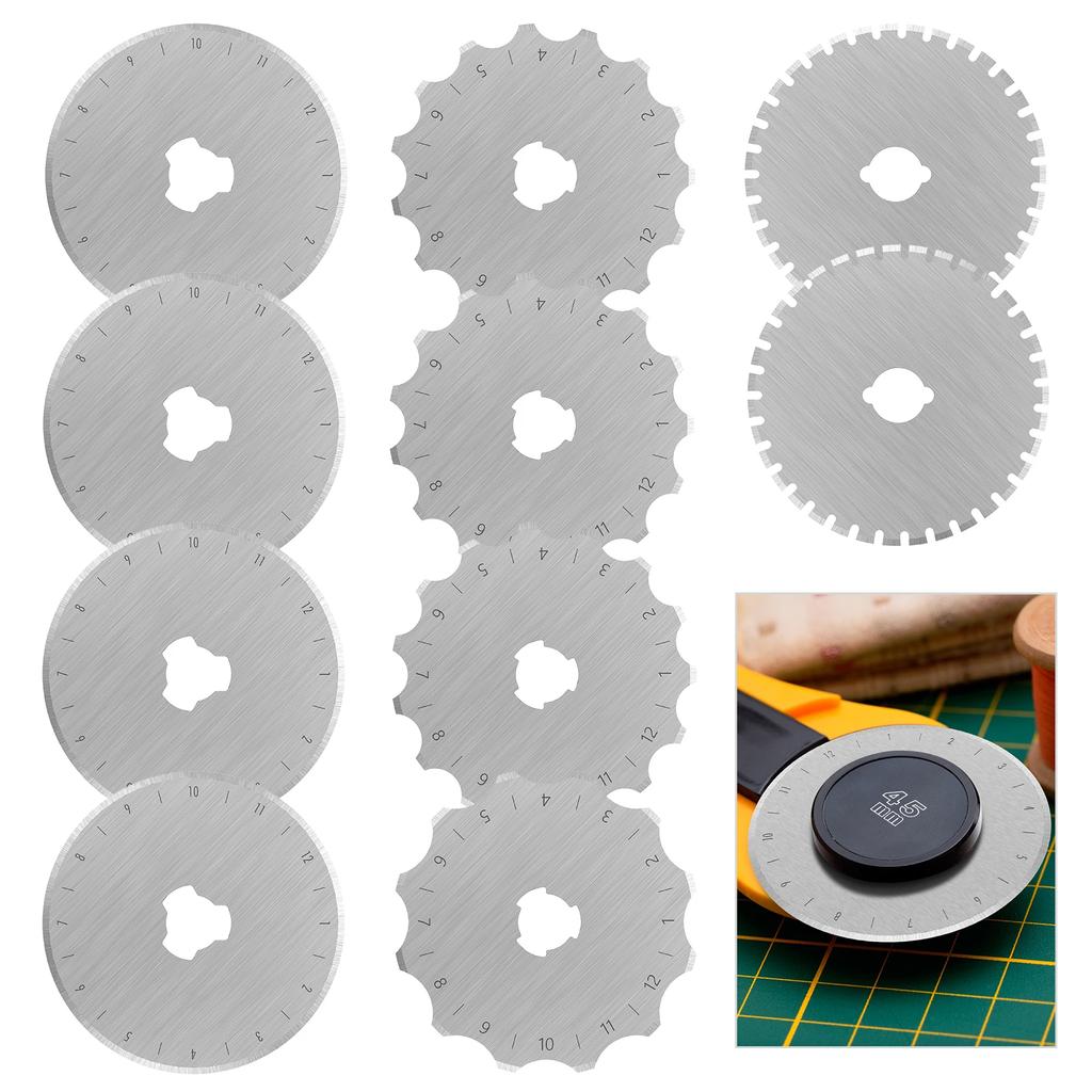 10Pcs Crochet Edge Rotary Cutter Blade Set 45mm Perforating Rotary Blade 12/15 Teeth Crochet Skip Blade Rotary Cutter