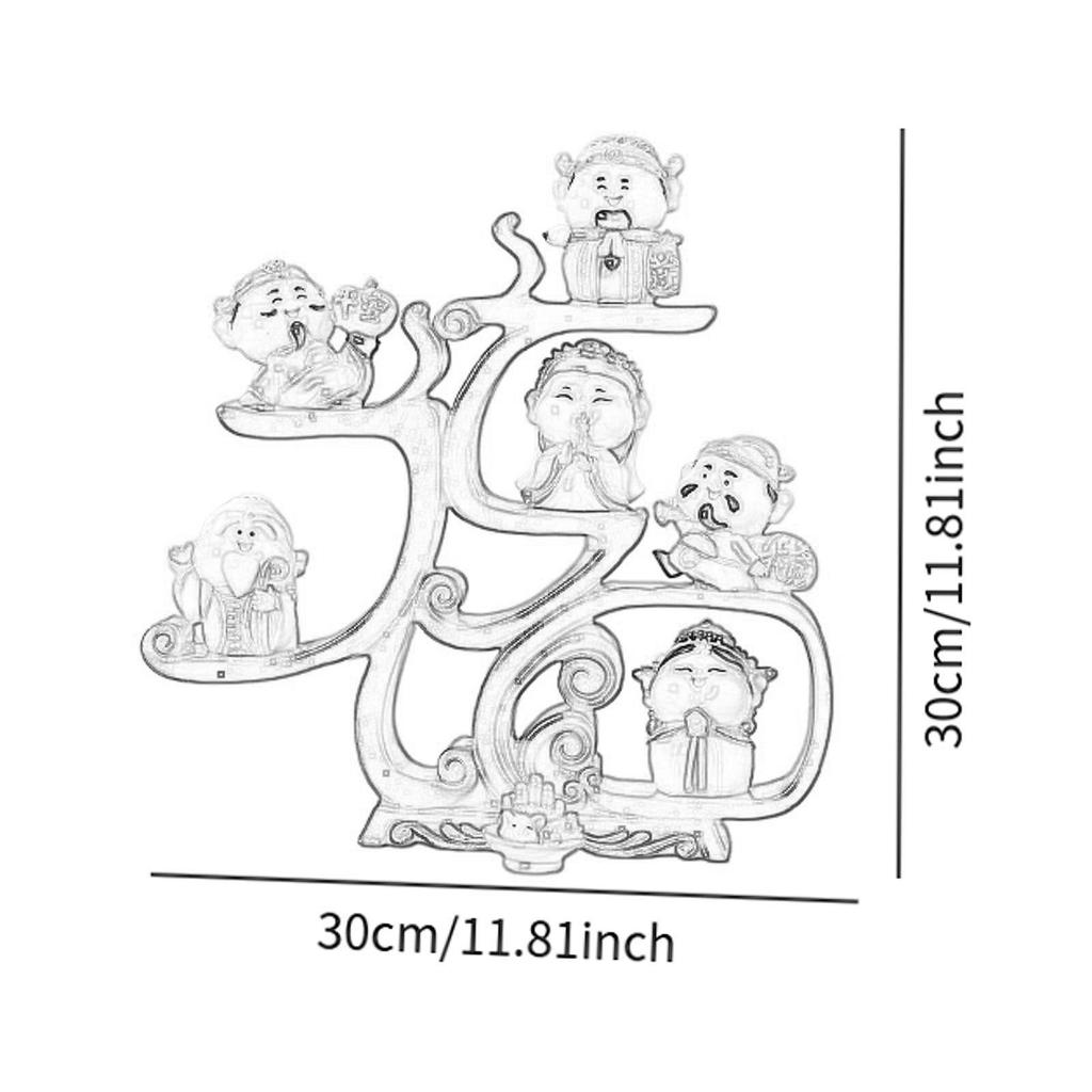 6Pcs Fortune Gods Figurines with Offerings Spring Festival Decor Hand Painted Happy New Year Ornament Desk Sculptures Statues