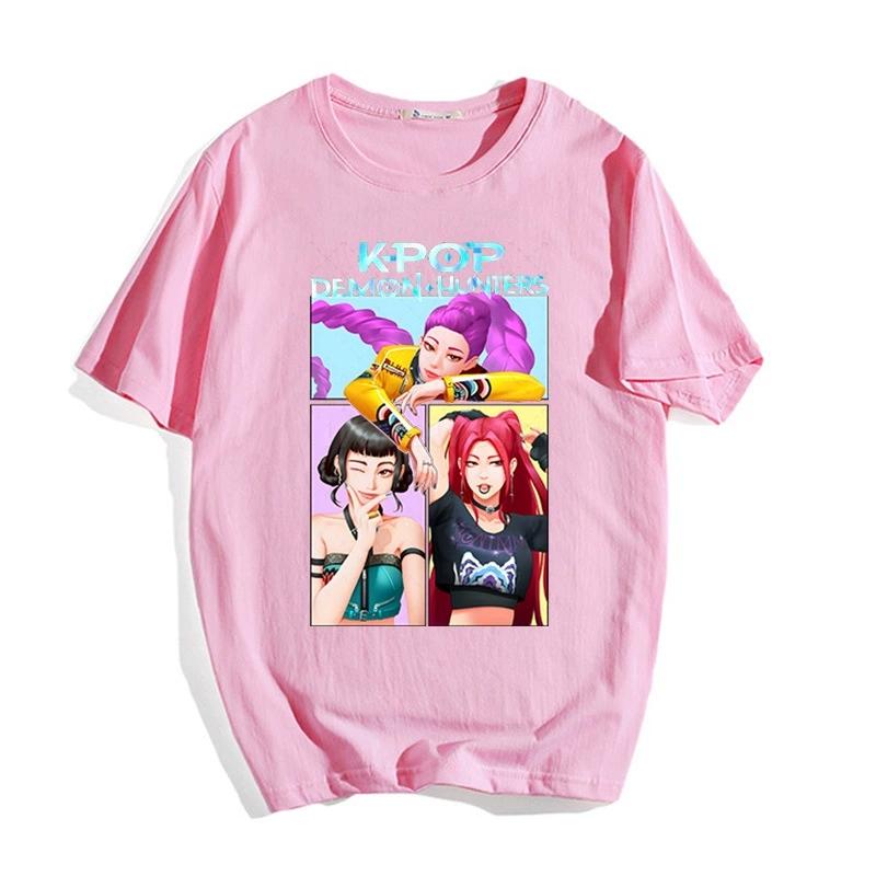 Short Sleeve Tees KPop Demon Hunters Printing Tops Women s Summer Wear Cartoon Fashion Clothes New Design Crewneck Pullovers Simple Versatile Tees XXS розовый 1430₽