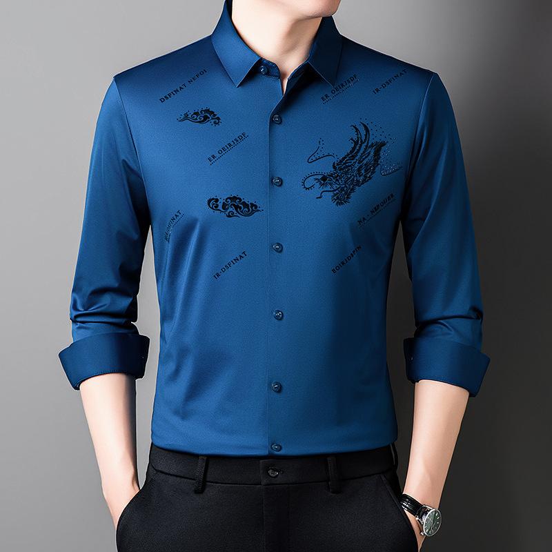 Spring New Year of The Dragon Seamless Shirt Men's Business Casual Shirt Top
