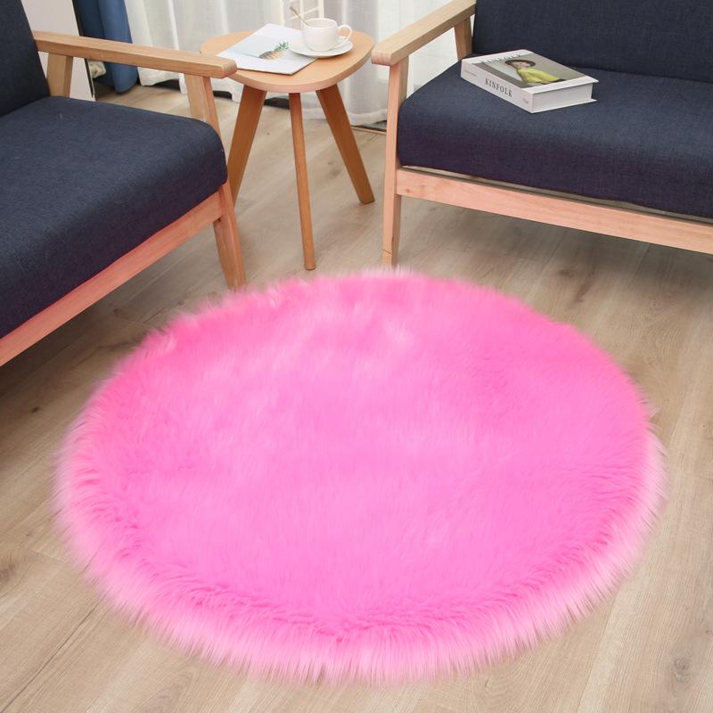 Round Long Pile Faux Wool Carpet for Living Room or Bedroom