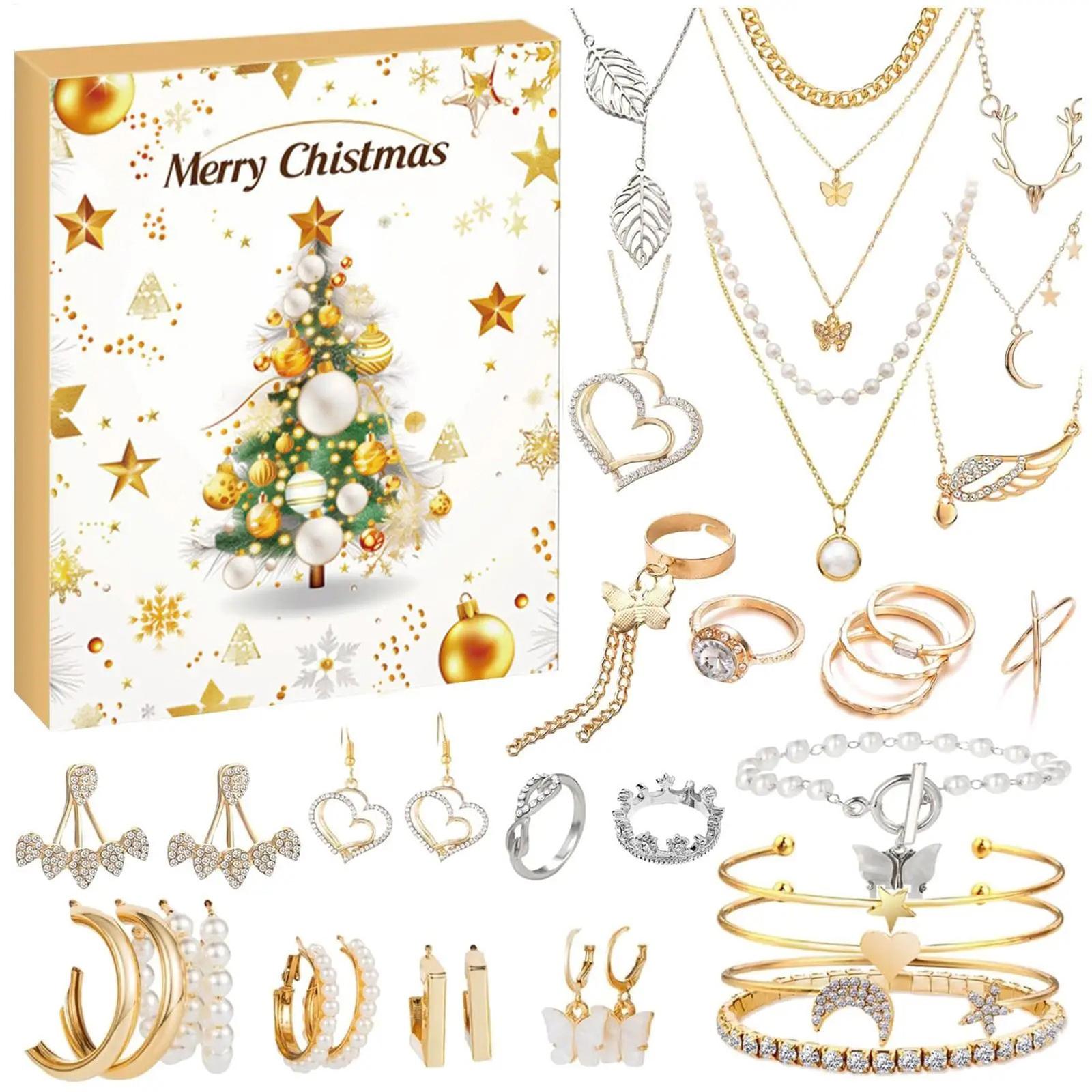 

Jewelry Christmas Countdown Calendar Bracelet Necklace Ring Earrings Christmas Advent Calendar Xmas Countdown Calendar for Women 20x17x1.5cm