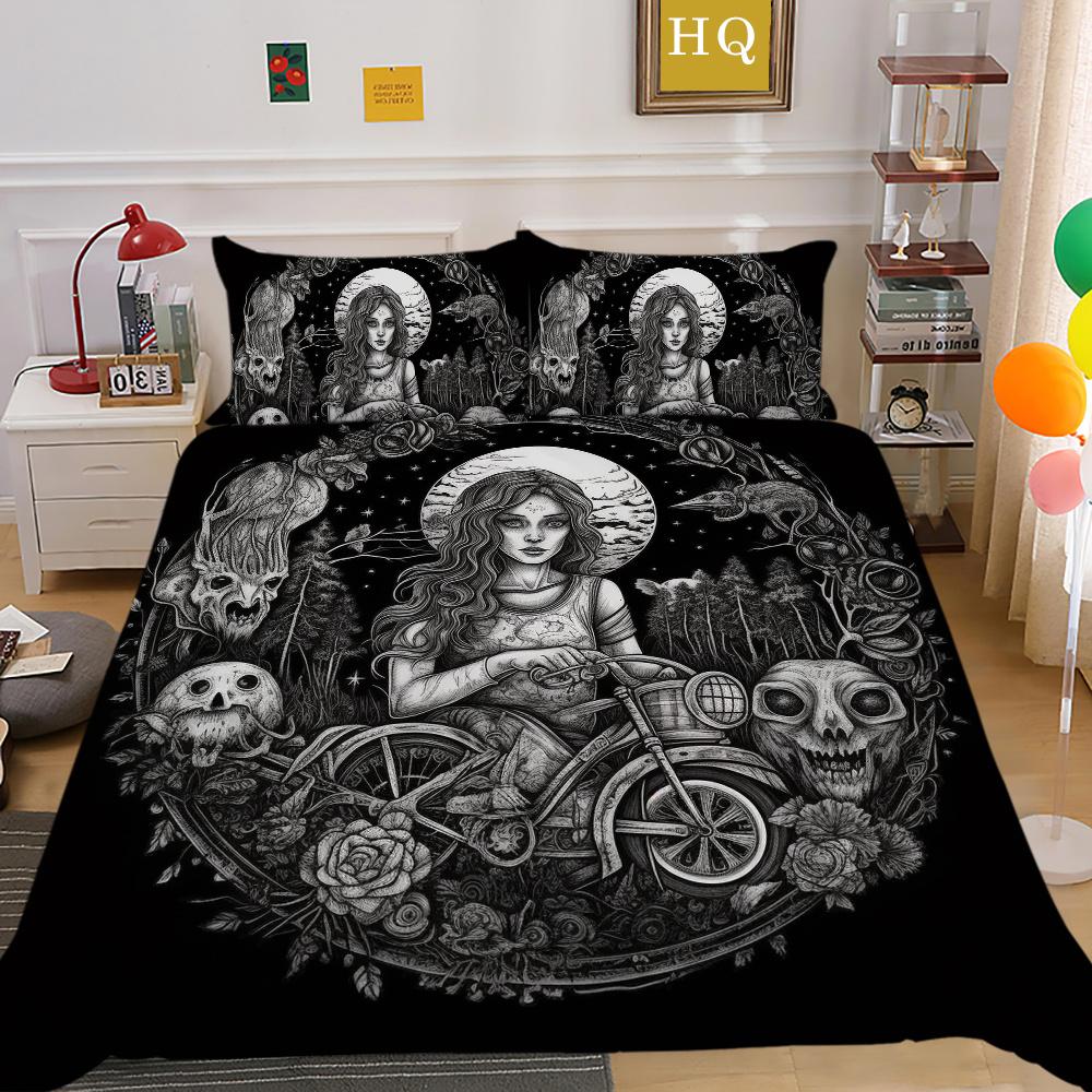 Beauty Skull Printed Home Bedclothes Double Size Microfiber Teen Fashion High Ranking Bedroom Decor