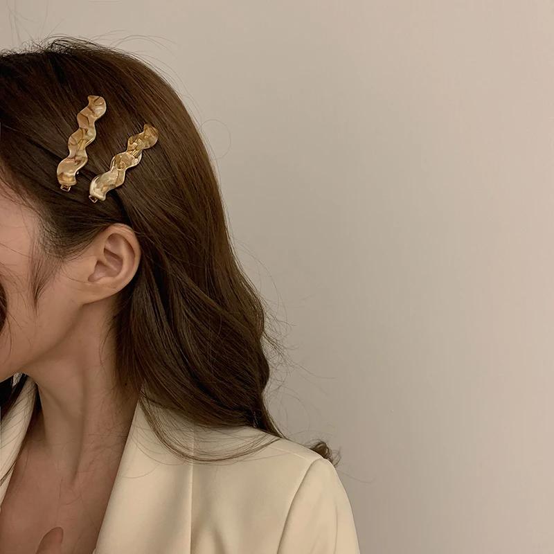 2pcs/set Acetate Hair Clips Pastel Color Wave Geometric Barrettes Women Hair Accessories Side Pins Hairpin