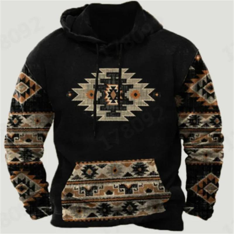 Vintage Graphic Men's Hoodies Indian Traditional Print Pullovers Oversized Casual Hooded Sweatshirts Ropa Hombre Unisex Clothing