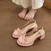 Small Floral Sweet Style Women's Summer Outer Wear 2025 Sandals New Arrival Bow Dress Thick Heeled Sandals
