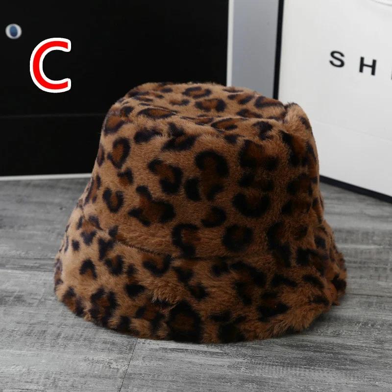 Hat Women Autumn and Winter Sweet and Cute Bucket Hcap Fashion Leopard Hat Plush Fisherman Hat Warm Thick Basin Hats