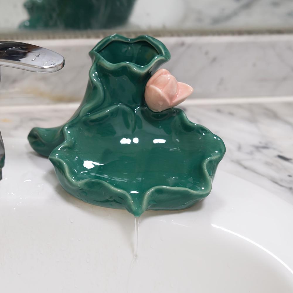 1pc Lotus Leaf Design Multifunctional Toothbrush Holder, Luxury Ceramic Bathroom Vanity Organizer for Toothbrushes, Toothpaste, Makeup Brushes