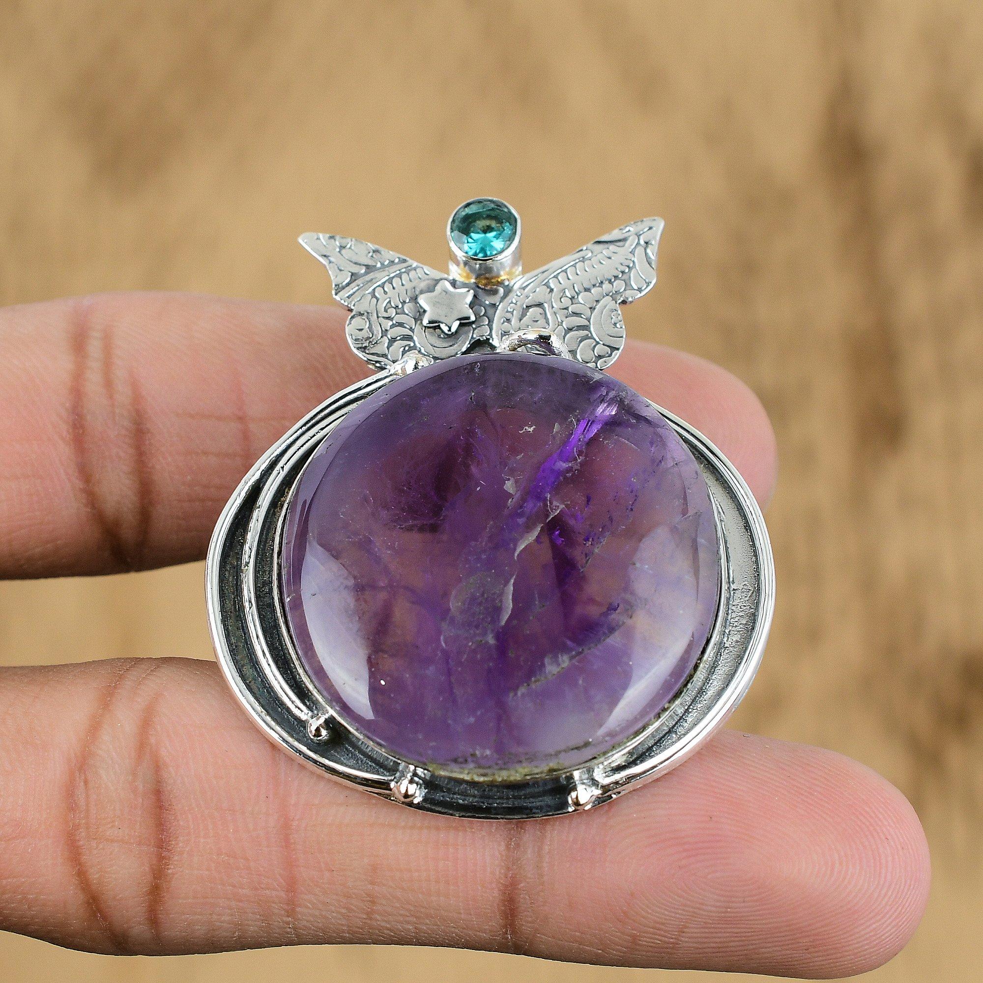 

Birthday Gift For Her Natural Star Amethyst Gemstone Pendant 925 Sterling Silver