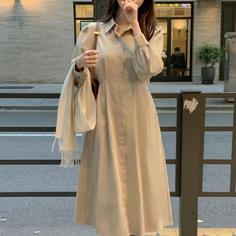 Early Spring New French Minimalist Temperament Single-breasted Lace-up Waist Shirt Skirt Dress