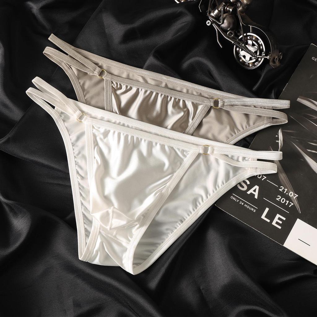 Men's Satin Briefs: Breathable, Sexy, Mid-Low Rise, High Gloss Faux Silk Triangle Crotch.