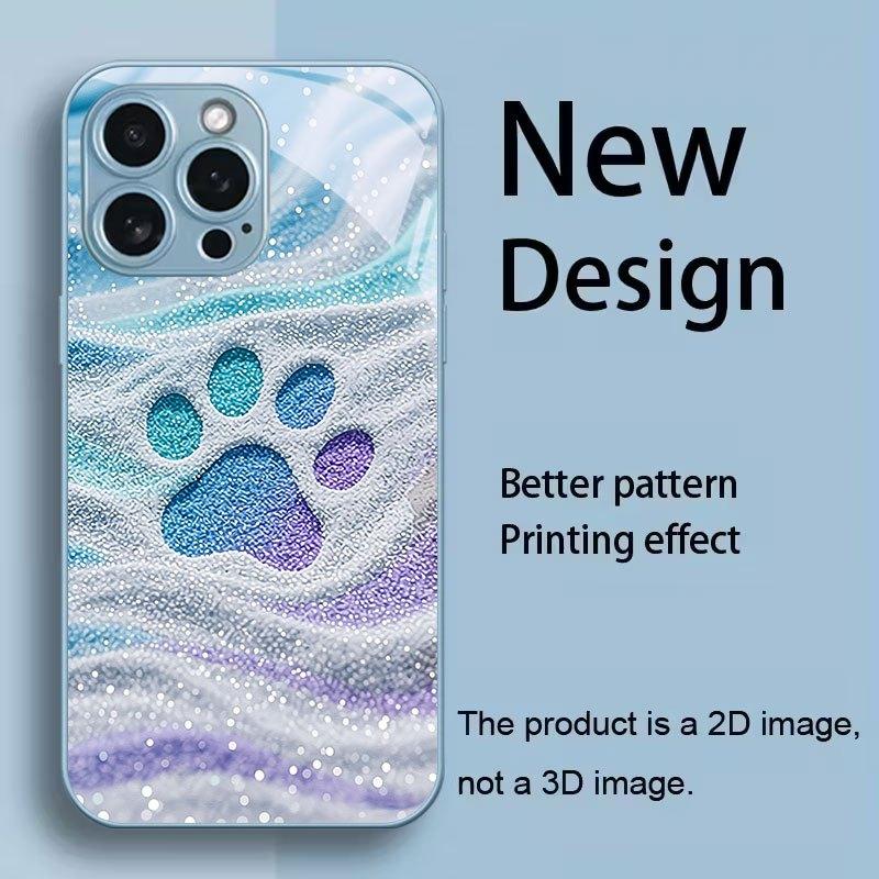 Blue purple gradient cat paw pattern glass phone case suitable for iPhone 17 16 15 14 13 12 11Pro Max Plus shockproof back cover