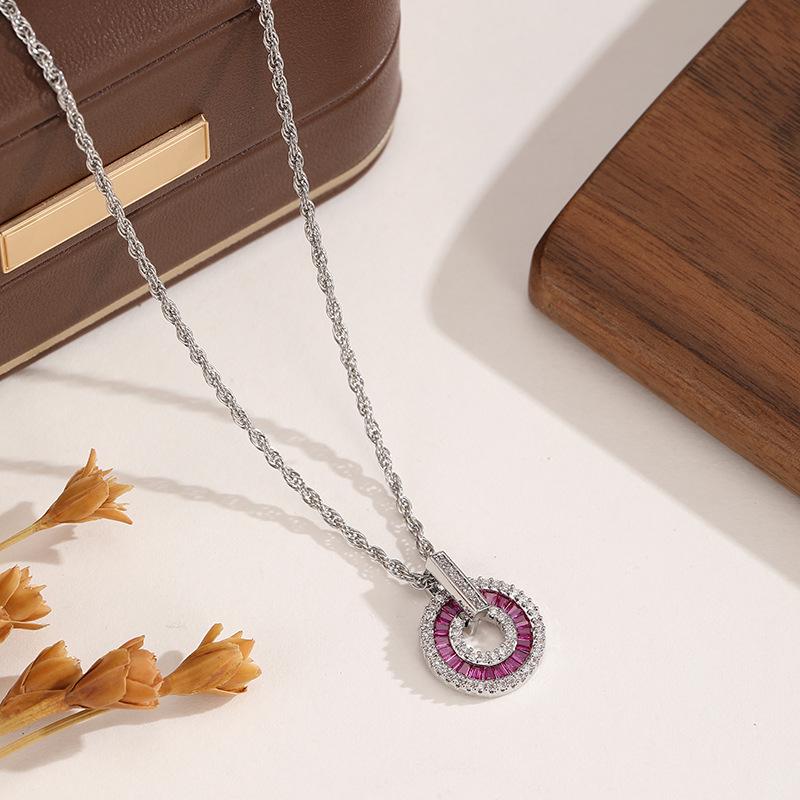 European Luxury Zirconia Copper Pendant Necklace - Elegant, Sparkly Design for Women
