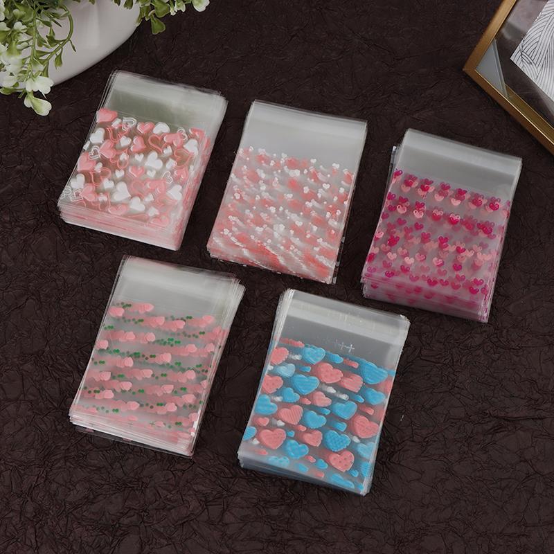 100Pcs Transparent Heart Bags Candy Cookie Self Adhesive Pouch Storage Package