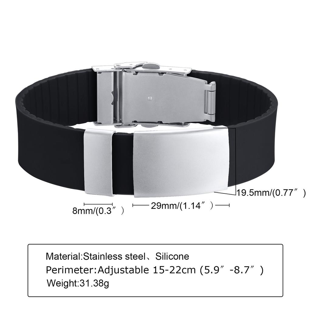 Free Engraving Custom ID Bracelet, Rubber Brands Personalized Silicone Wristbands for Men Women