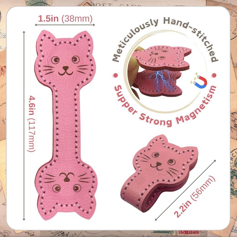 Cute Cat Shape Book Marker Clip Magnetic Bookmark Decorative PU Leather Reading Lovers Gift Stationery for Office School Home