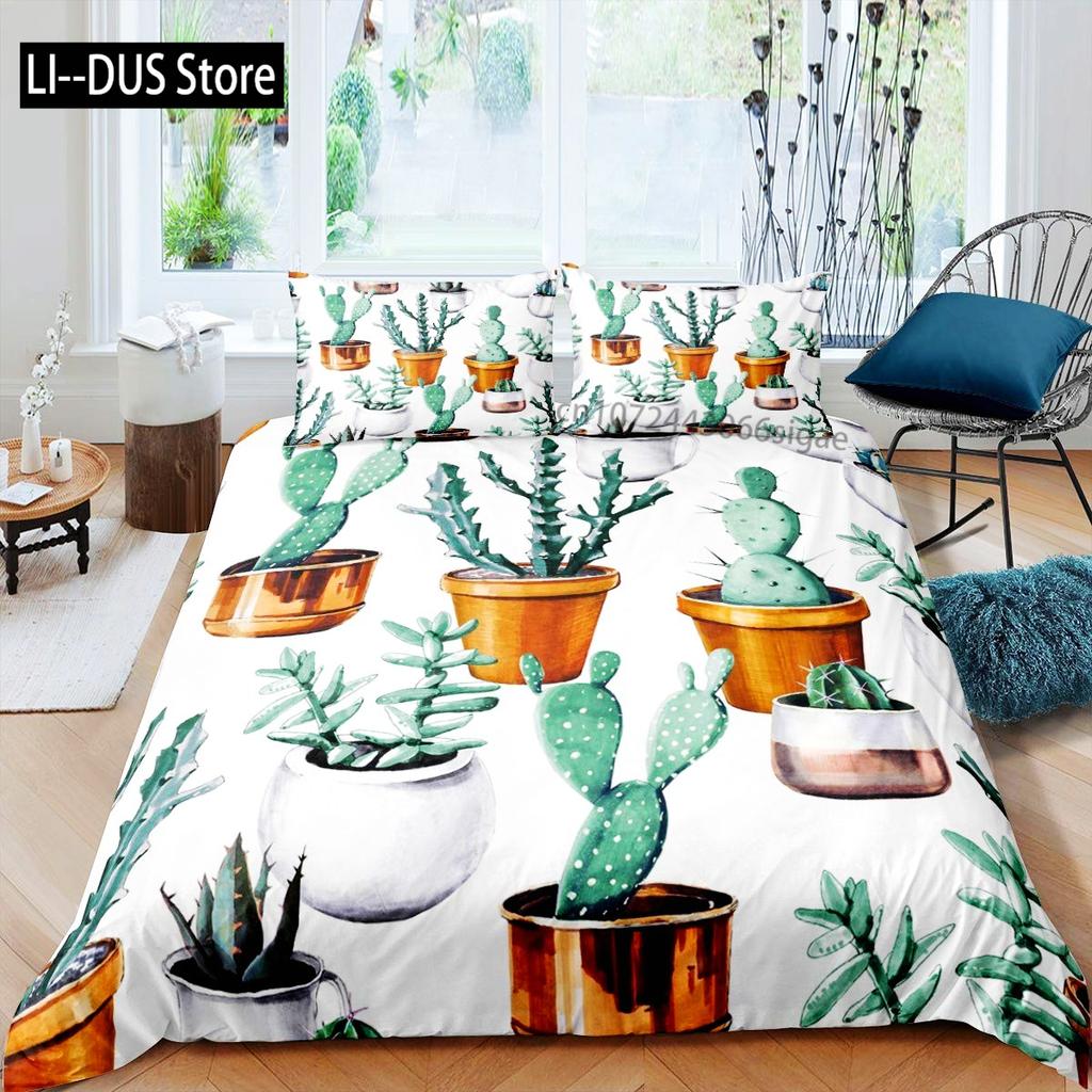 Cute Cactus Duvet Cover Bedding Set Comforter Cover for Children Girls Room Decor Boho Animal Quilt Cover Queen King Full Size
