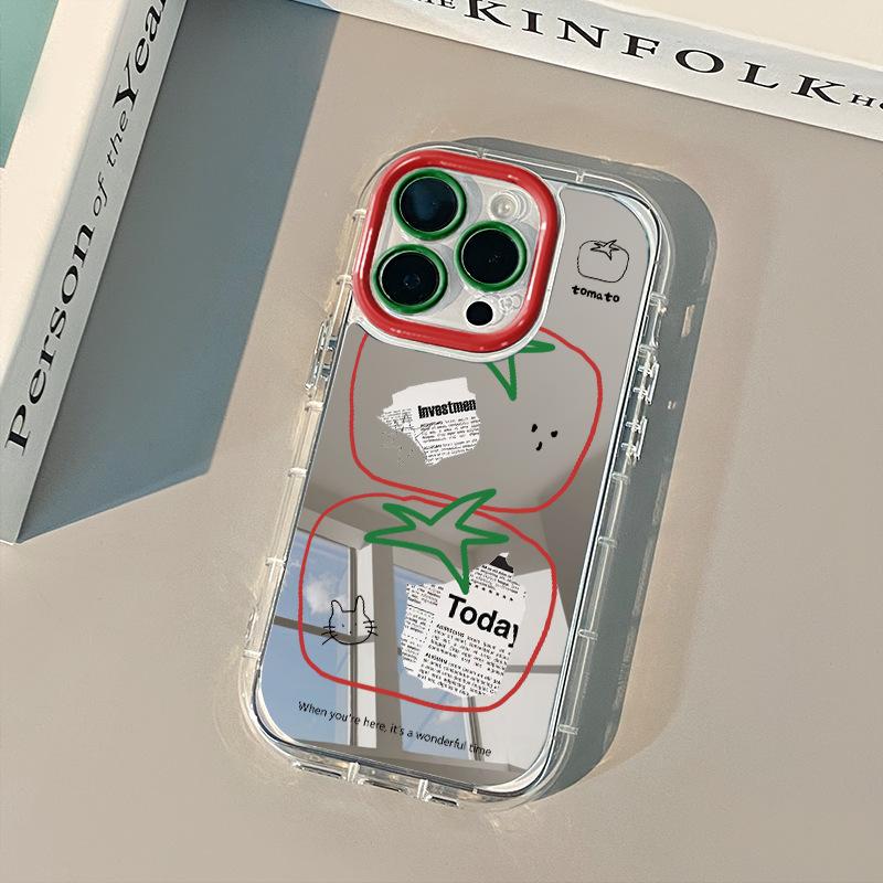 

Newspaper tomato is suitable for iPhone16promax mirror mobile phone case, oil pass mirror mobile phone case. apple 16e