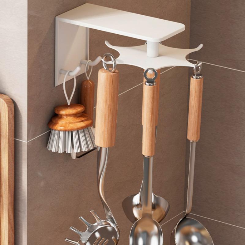 360° Rotation Kitchen Cooking Tool Storage Rack Punch-Free Wall Mounted Metal Drain Holders Home Kitchenware Organization Shelf