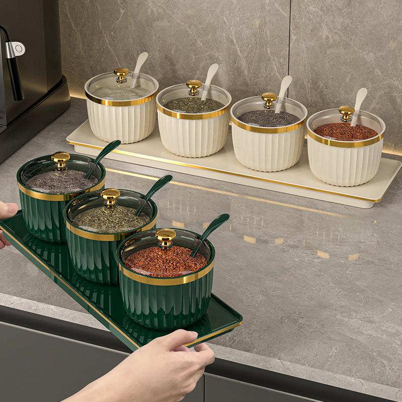 Gewürzflaschen mit Deckel, Gewürzaufbewahrungsbox, Pfeffer-/Zuckerbehälterschale, Salzstreuergläser, Sesamflasche mit Deckel