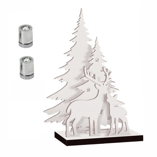 Wooden Christmas Decorations Vintage Tree, LED Lighted Tabletop Centerpiece Decorations, Eco Friendly Ornaments Winter Reindeer Xmas Desktop