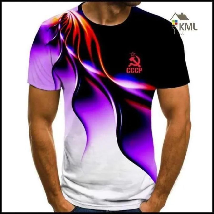T Shirt for Mens Russian CCCP Letter Print Short Sleeve Top Leisure 3D Casual Fashion Street Polyester Man's T-shirt Tee Shirt Men Vintage Clothing