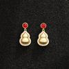 Chinese retro versatile gold gourd earrings light luxury diamond 925 silver needle women's stud earrings earrings and earrings are versatile