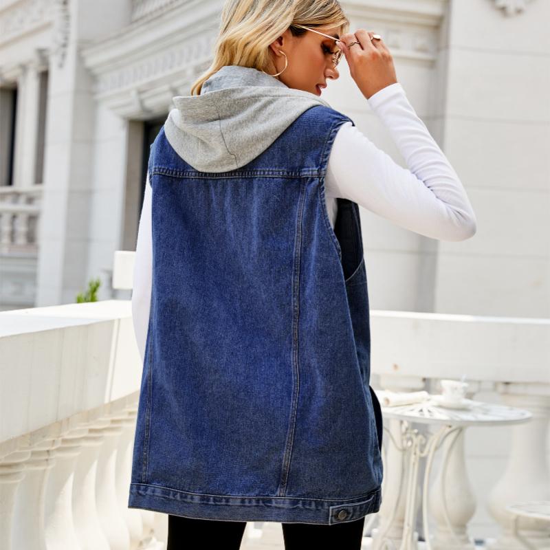 IHUASU Women's Vintage Denim Vest Jacket Loose Casual Trend Vests