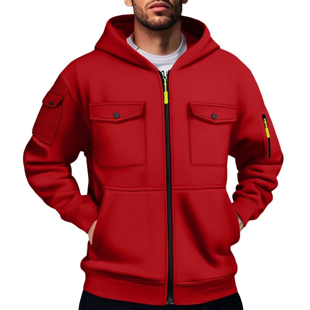 New American Style Innovative Men's New Multi-pocket Cardigan Zipper Hooded Sweatshirt