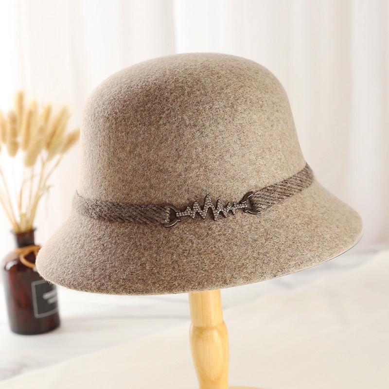 New button noble hat women's British retro dome basin hat autumn and winter short brim old wool top hat