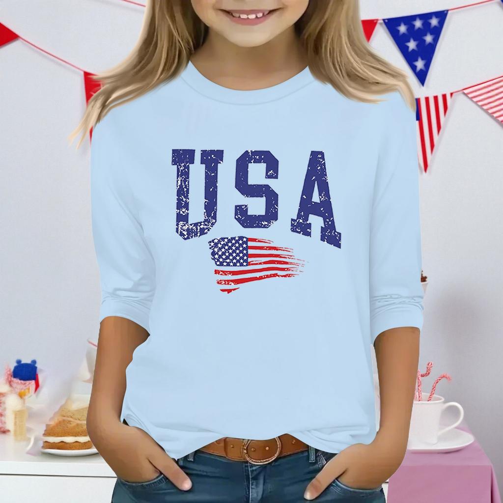 Druckoberteile für junge Mädchen 3-10 Jahre Rundhals 3/4-Ärmel T-Shirts Trendige Oberteile Outfit T-Shirts