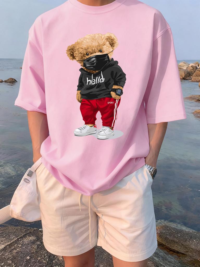 Sports Cartoon Bear Wearing Mask Prints TShirts Womens Summer Cotton Short Sleeve Tees ONeck Soft Loose Tops Casual Clothes