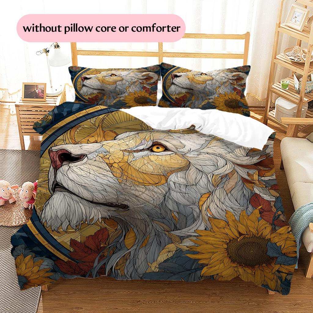 Lion Head Pattern Bedding Quilt Set  Home Decoration  Gift (1 * duvet cover + 2 * pillowcase  without core)