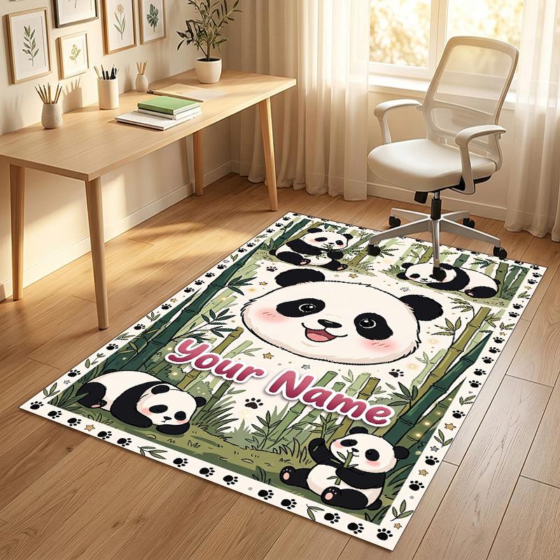 Panda Bamboo Forest Theme Soft Crystal Velvet Rug Custom Name & Text Print Non Slip Floor Rug for Bedroom Living Room
