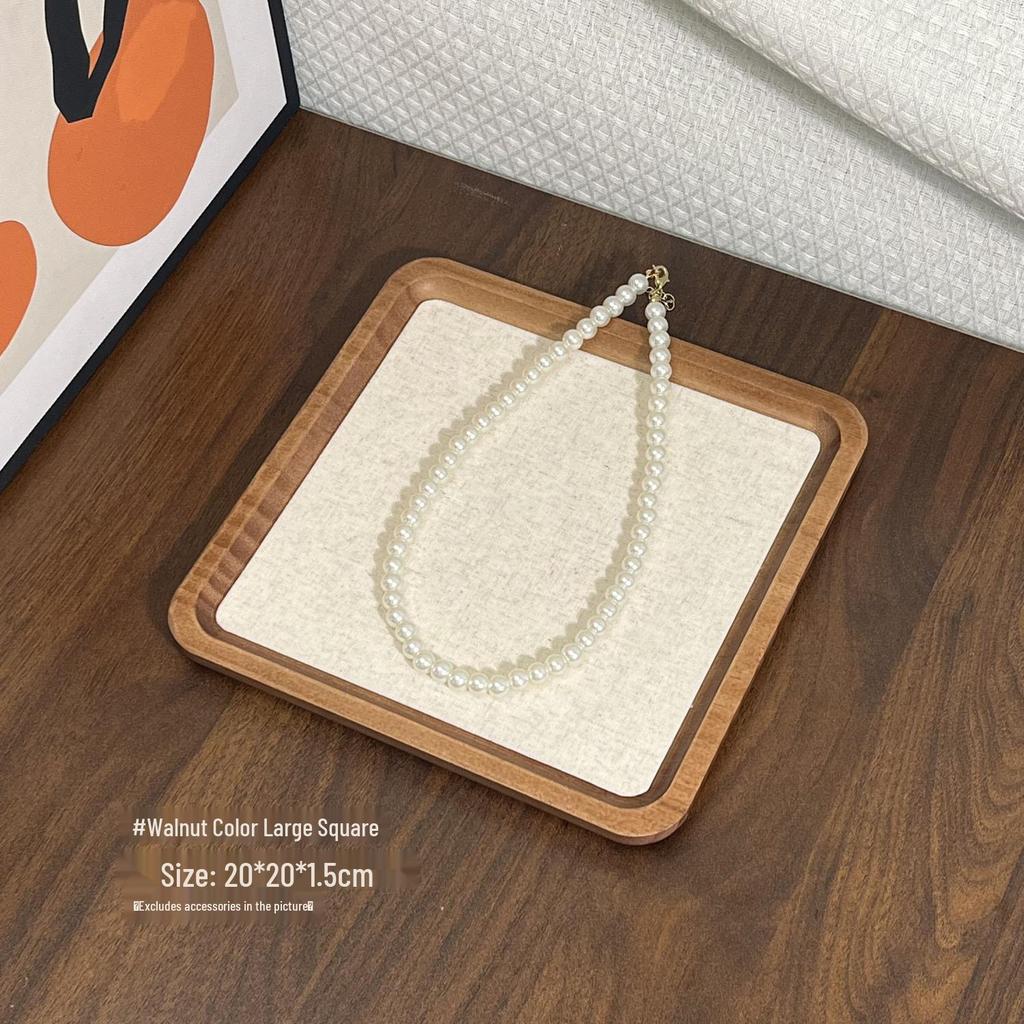 Walnut Jewelry Tray: Pearl Necklace Storage & Linen-Style Display Stand for Props & Photography