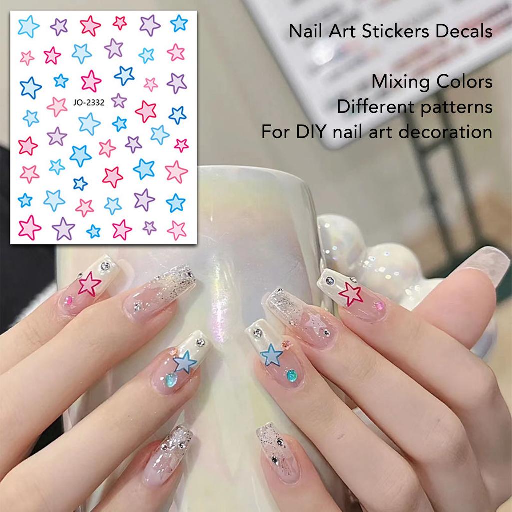 6 Foi Autocolante de Unghii Stea Inimă Autoadezive Culoare Mixtă Modele Diferite Decalcomanii Manichiură