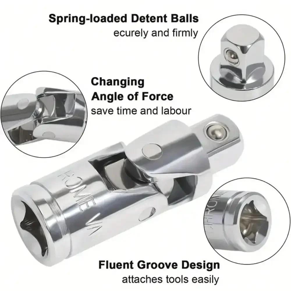 Sleeve Steering Conversion Head - 1/4", 3/8", 1/2" Universal Joint Sleeve & Socket Wrench Set (Universal Joint Tools)