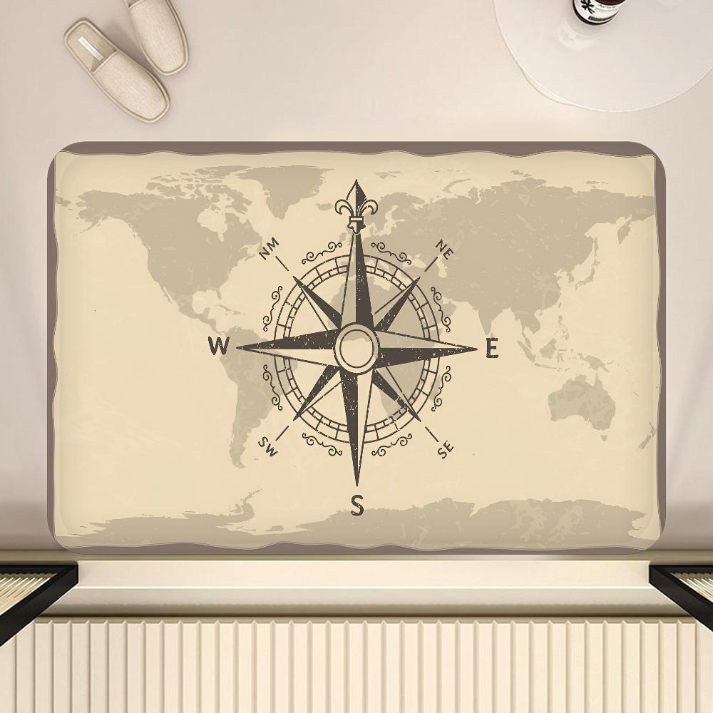 Nautischer Kompass Flur Teppich Waschbar Rutschfest Wohnzimmer Sofa Stühle Bereichsmatte Küche Fußmatte Bereichsteppich